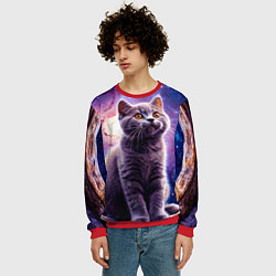 Свитшот мужской Британская короткошёрстная кошка в космосе, цвет: 3D-красный — фото 2