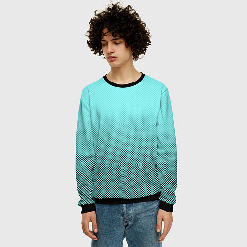Мужской свитшот Градиент текстура с точками голубой / 3D-Черный – фото 3