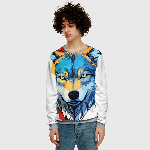 Мужской свитшот Волк яркий арт / 3D-Меланж – фото 3