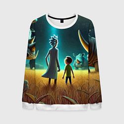 Мужской свитшот Морти и Рик на планете носорогов - неоновое свечен