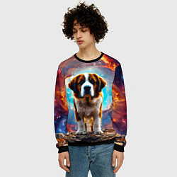 Свитшот мужской Сенбернар в космосе, цвет: 3D-черный — фото 2