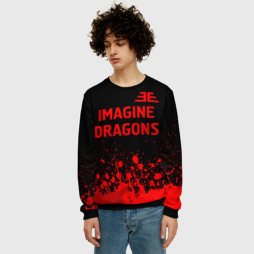 Мужской свитшот Imagine Dragons - red gradient посередине / 3D-Черный – фото 3