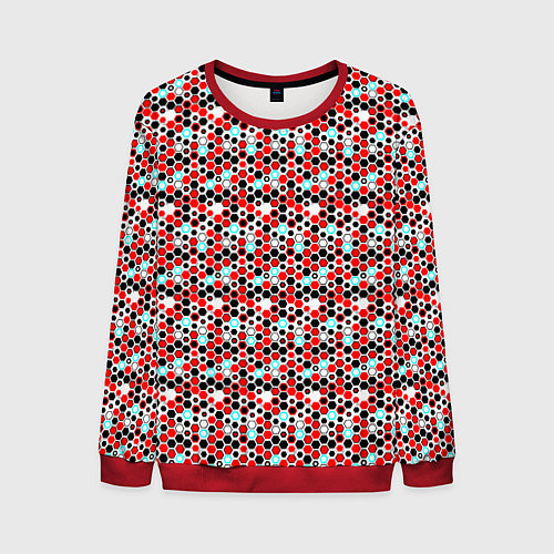 Мужской свитшот Киберпанк шестиугольники красные / 3D-Красный – фото 1
