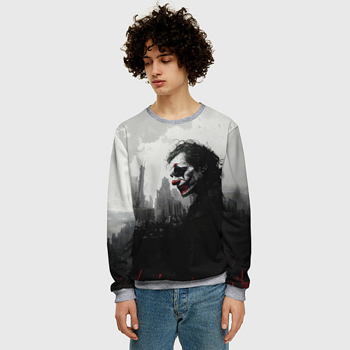 Мужской свитшот Джокер черно-белый стиль / 3D-Меланж – фото 3