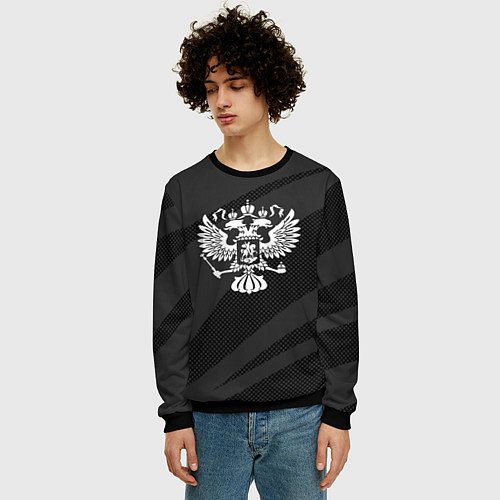 Мужской свитшот Герб России чёрно-серый абстрактный / 3D-Черный – фото 3