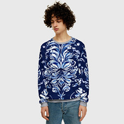 Свитшот мужской Гжель русский орнамент королевский синий, цвет: 3D-меланж — фото 2