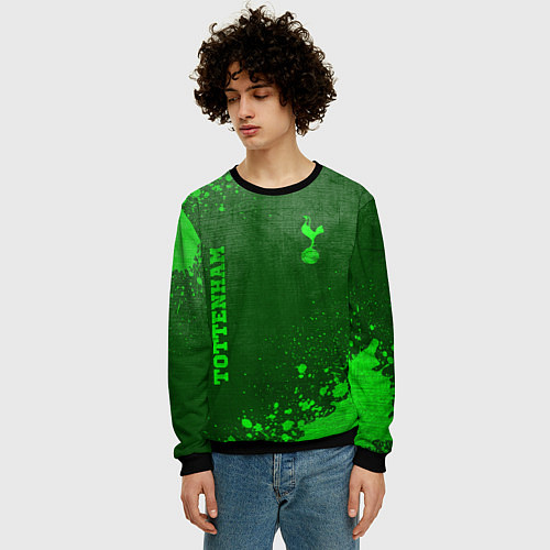 Мужской свитшот Tottenham - green gradient вертикально / 3D-Черный – фото 3