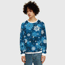 Свитшот мужской Снежинки белые и голубые, цвет: 3D-белый — фото 2