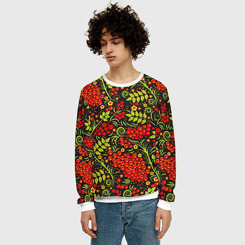 Мужской свитшот Красная рябина хохлома / 3D-Белый – фото 3