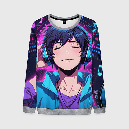 Мужской свитшот Любитель музыки / 3D-Меланж – фото 1