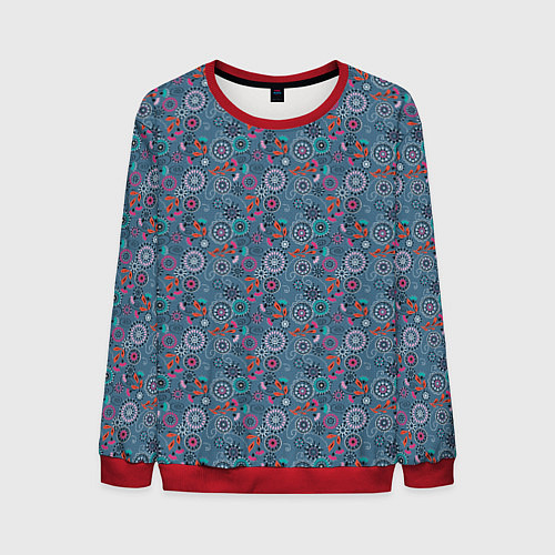 Мужской свитшот Деревенский абстрактный цветочный узор / 3D-Красный – фото 1