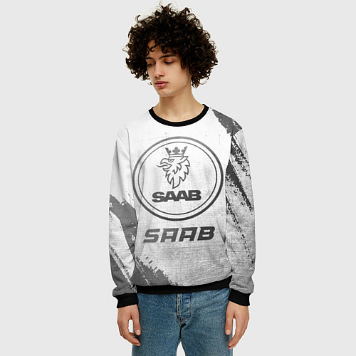 Мужской свитшот Saab - white gradient / 3D-Черный – фото 3