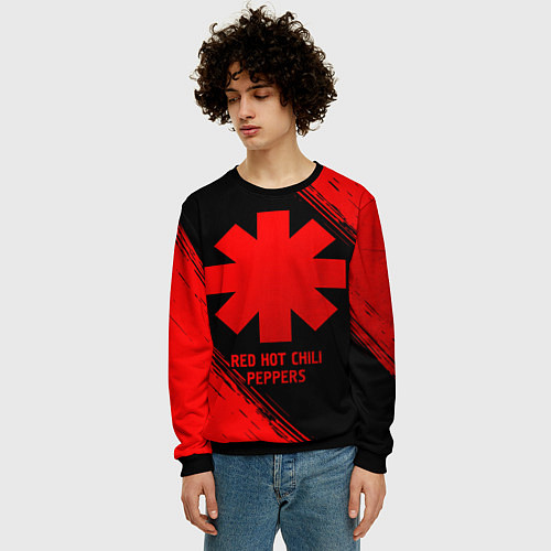 Мужской свитшот Red Hot Chili Peppers - red gradient / 3D-Черный – фото 3