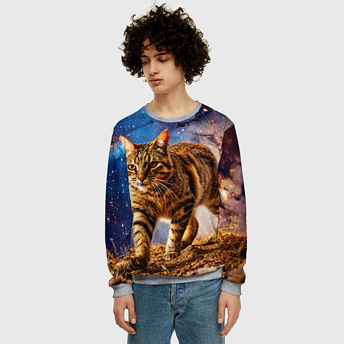 Мужской свитшот Пиксибоб в космосе / 3D-Меланж – фото 3