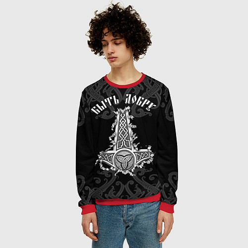 Мужской свитшот Молот Мьёльнир - быть добру / 3D-Красный – фото 3