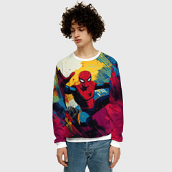 Свитшот мужской Человек паук висит на паутине, цвет: 3D-белый — фото 2