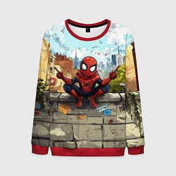 Свитшот мужской Маленький человек-паук в городе, цвет: 3D-красный