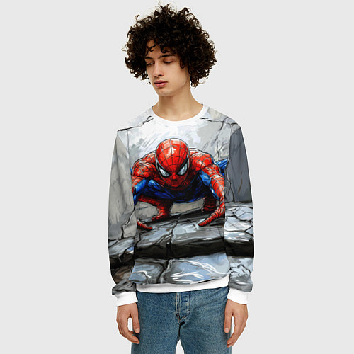 Мужской свитшот Человек-паук палзет на стене / 3D-Белый – фото 3