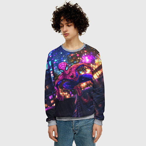 Мужской свитшот Человек-паук и фиолетовый свет / 3D-Меланж – фото 3