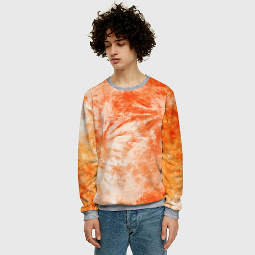 Мужской свитшот Оранжевый тай-дай пятна / 3D-Меланж – фото 3