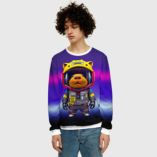 Мужской свитшот Baby capybara - cyberpunk / 3D-Белый – фото 3