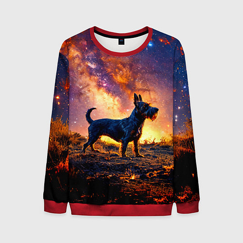 Мужской свитшот Скотч-терьер в космосе / 3D-Красный – фото 1