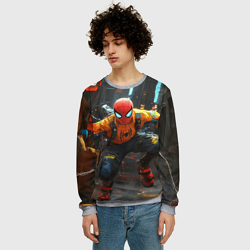 Мужской свитшот Человек паук бежит / 3D-Меланж – фото 3