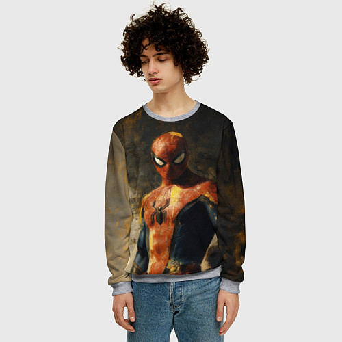Мужской свитшот Человек-паук портрет / 3D-Меланж – фото 3