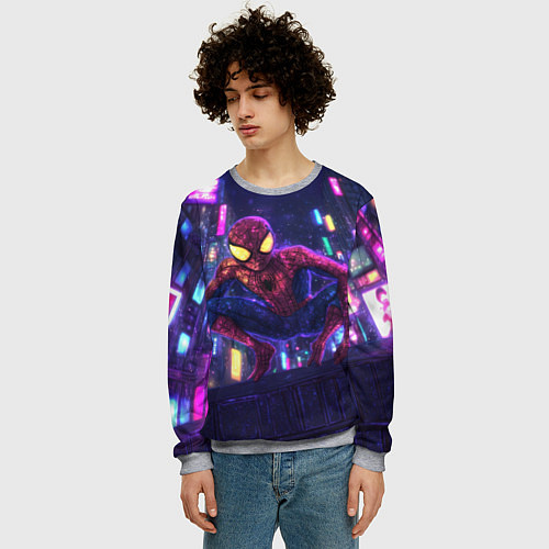 Мужской свитшот Человек паук с желтыми глазами / 3D-Меланж – фото 3