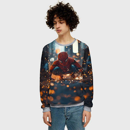 Мужской свитшот Человек паук и золотая пыльца / 3D-Меланж – фото 3