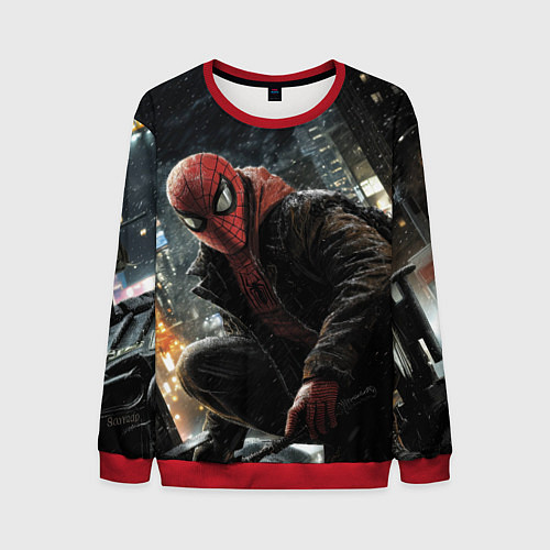 Мужской свитшот Человек-паук и поздняя ночь / 3D-Красный – фото 1