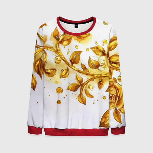Мужской свитшот Золотые листья на белом / 3D-Красный – фото 1