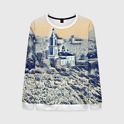 Свитшот мужской Храм на фоне современного города, цвет: 3D-белый