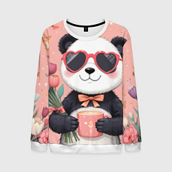 Свитшот мужской Панда с поздравлениями и с цветами, цвет: 3D-белый