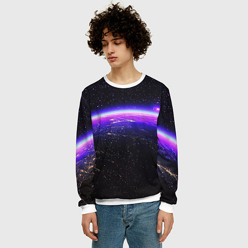 Мужской свитшот Планета и неоновое свечение / 3D-Белый – фото 3