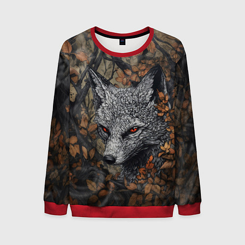 Мужской свитшот Хищный серый лис / 3D-Красный – фото 1