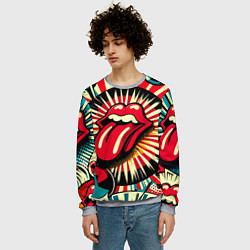 Свитшот мужской Logo of the Rolling Stones - pop art, цвет: 3D-меланж — фото 2