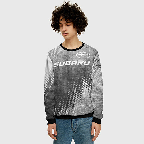 Мужской свитшот Subaru - grey gradient посередине / 3D-Черный – фото 3