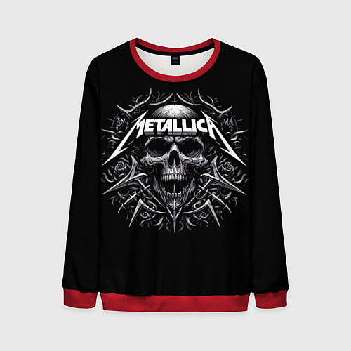 Мужской свитшот Metallica - a skull with roses and thorns / 3D-Красный – фото 1