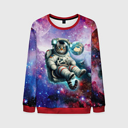 Свитшот мужской Brave cat in space - ai art, цвет: 3D-красный