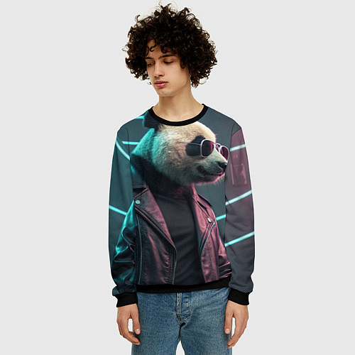 Мужской свитшот Cyberpunk panda / 3D-Черный – фото 3
