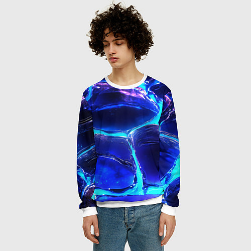 Мужской свитшот Объемные плиты в неоновом свечение / 3D-Белый – фото 3