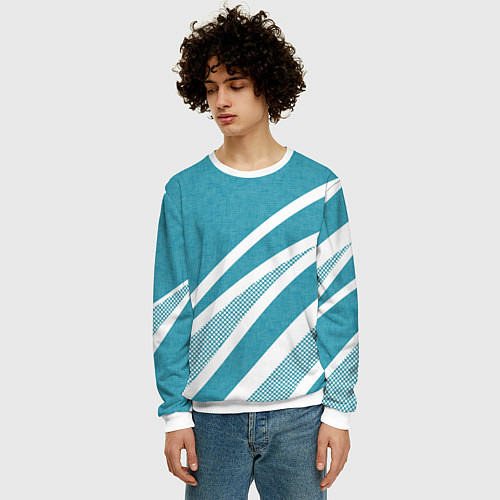 Мужской свитшот Бело-голубой абстракция с полосами / 3D-Белый – фото 3