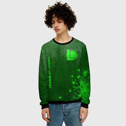 Мужской свитшот League of Legends - green gradient вертикально / 3D-Черный – фото 3