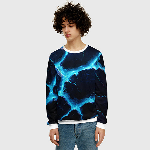 Мужской свитшот Голубая потертая текстура с разломом / 3D-Белый – фото 3