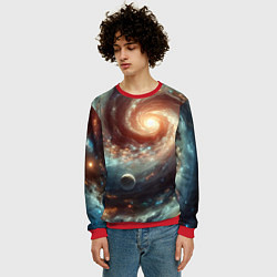 Свитшот мужской Далёкая неоновая галактика - нейросеть, цвет: 3D-красный — фото 2