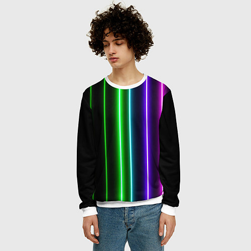 Мужской свитшот Neon lines / 3D-Белый – фото 3