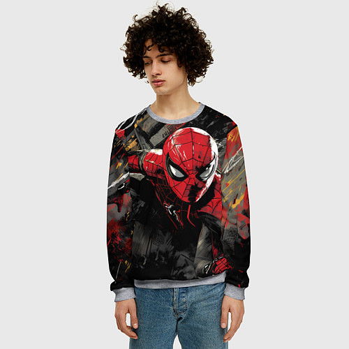 Мужской свитшот Человек-паук и красная краска / 3D-Меланж – фото 3