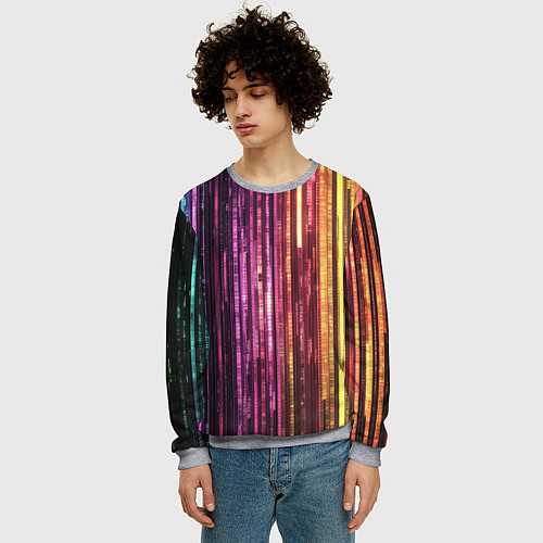 Мужской свитшот Неоновый и переливающийся киберпанк узор / 3D-Меланж – фото 3