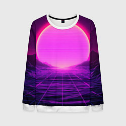 Мужской свитшот Синтвейв ретровейв неоновый узор и солнце